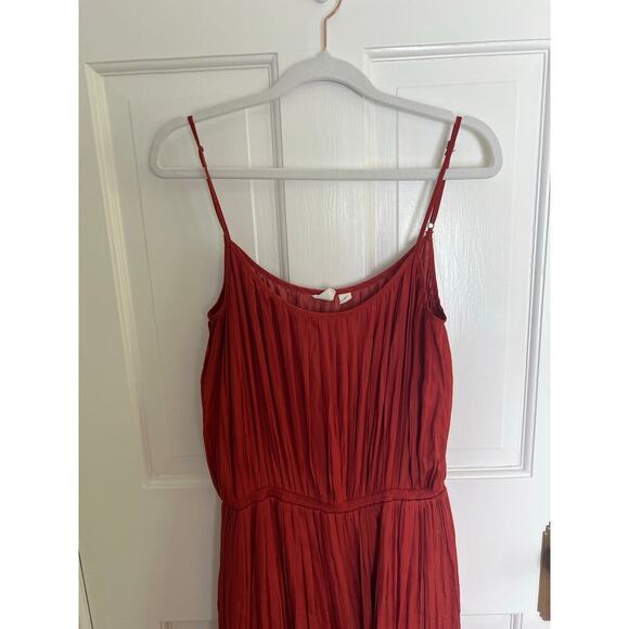 Gap Women's S Red Midi Maxi Dress Pleated Cami Sundress Side Slit Cinch Waist - Picture 8 of 16